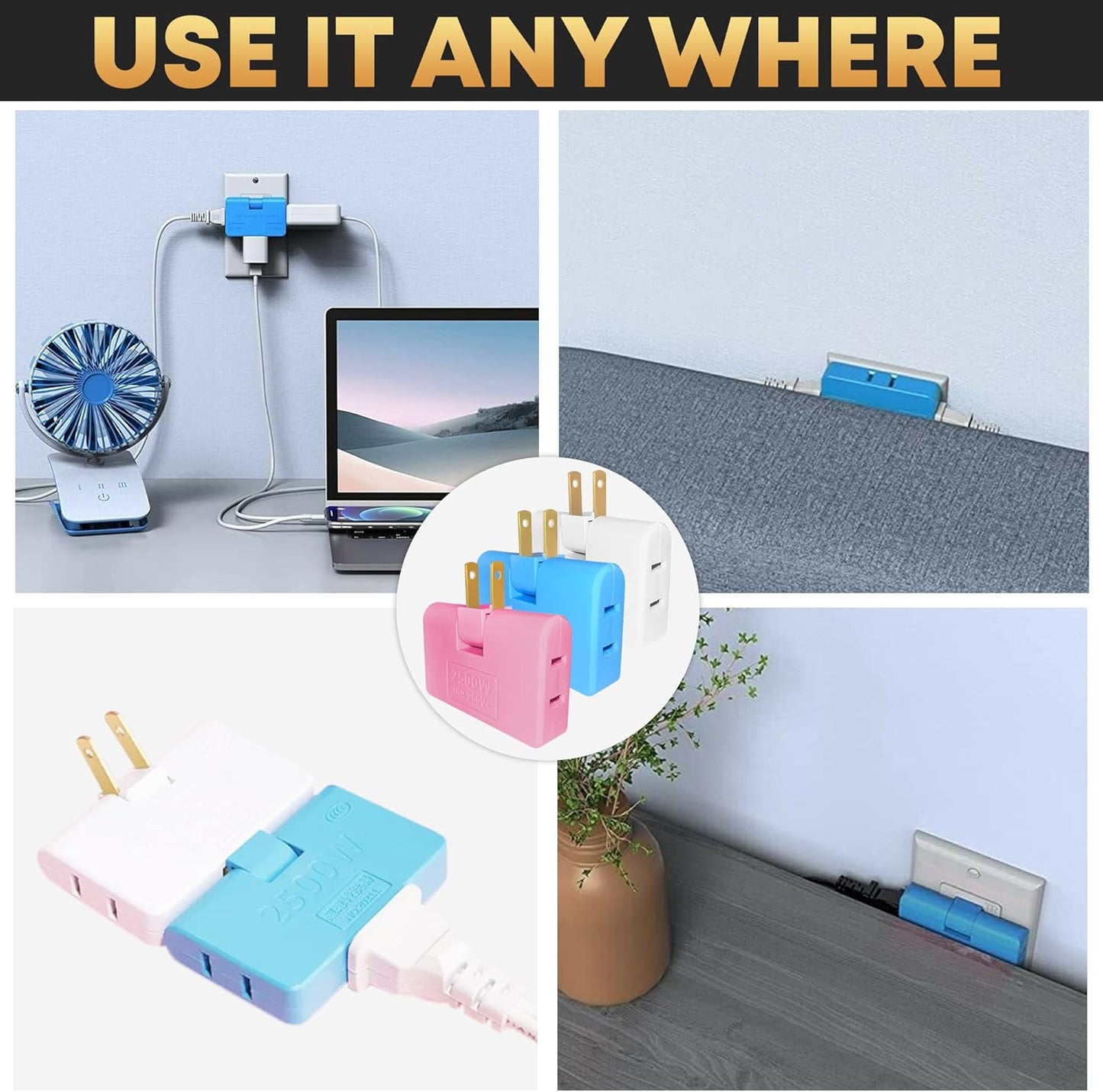 3 Way Flat Wall Outlet Extender